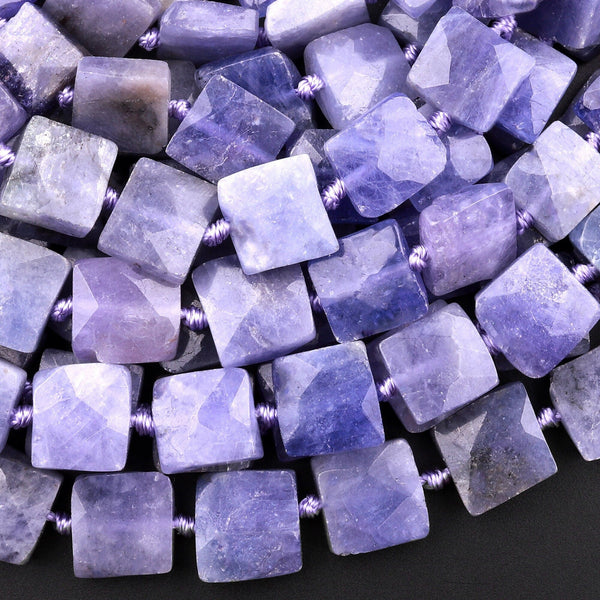 Raw Natural Tanzanite Faceted Square Beads Organic Shape Real Genuine Purple Blue Gemstone 15.5" Strand