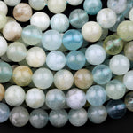Natural Multicolor Blue Green Aquamarine 4mm 6mm 8mm 10mm Smooth Round Beads 15.5" Strand