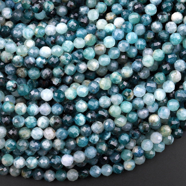 Natural Paraiba Blue Tourmaline Faceted 5mm Round Beads Indicolite Gemstone 15.5" Strand