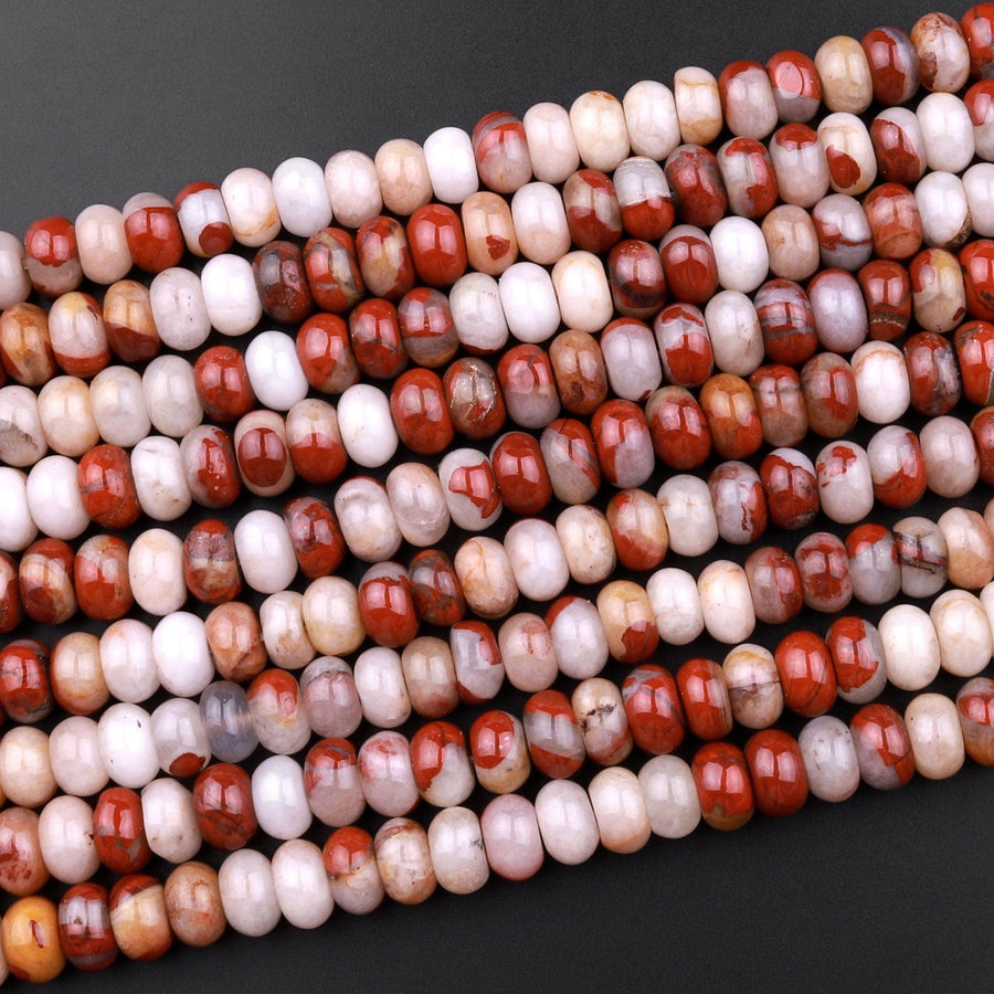 Natural Red Brecciated Jasper 8x5mm Rondelle Beads 15.5" Strand