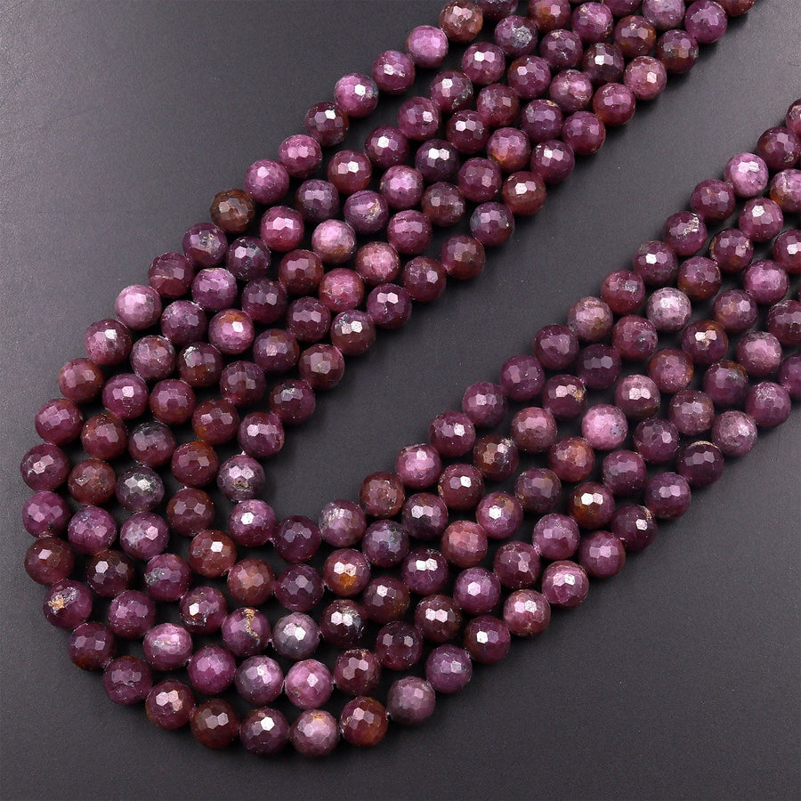 Genuine Natural Purple Red Ruby Gemstone Faceted 3mm 4mm 5mm 6mm 7mm 8mm Round Beads 15.5" Strand