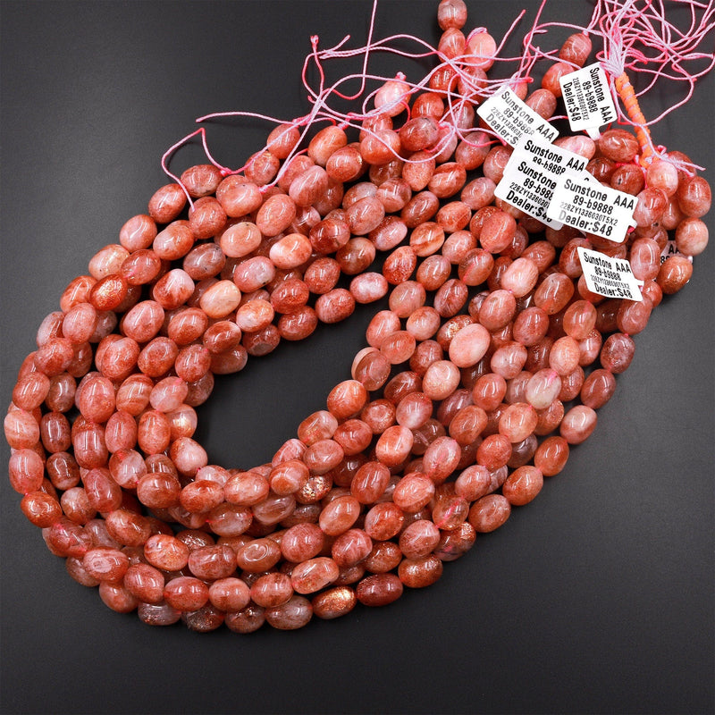 Fiery Natural Sunstone Nugget Beads Large Sparkling Golden Feldspar Orange Red Gemstone 15.5" Strand