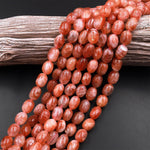 Fiery Natural Sunstone Nugget Beads Large Sparkling Golden Feldspar Orange Red Gemstone 15.5" Strand