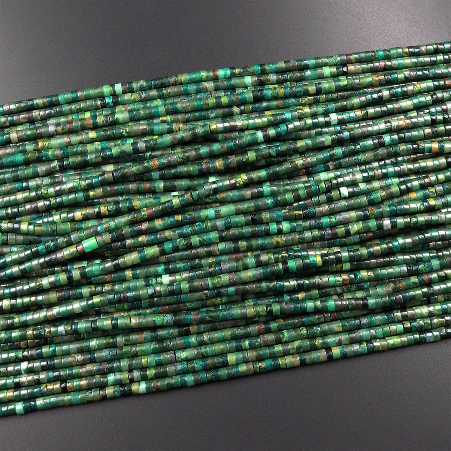 Natural African Green Jade 4mm Heishi Rondelle Beads 15.5" Strand