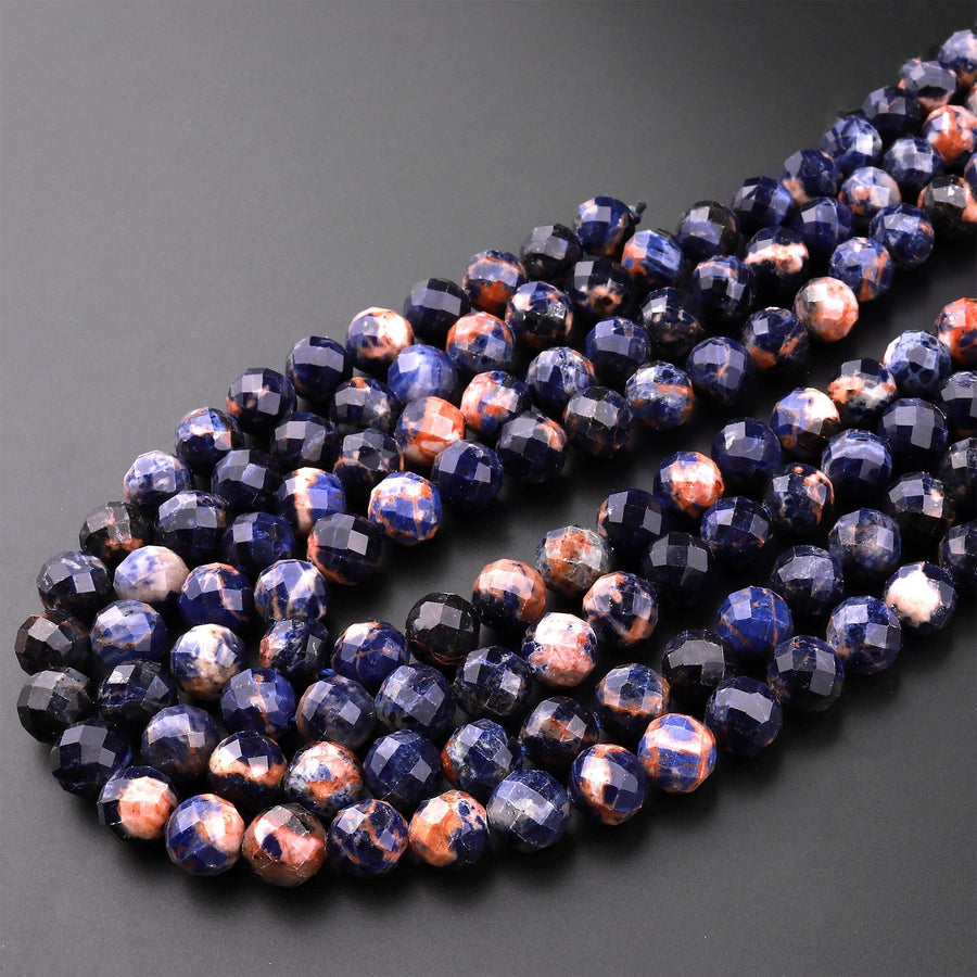 Faceted Natural Brazilian Orange Sodalite 6mm 8mm 9mm 10mm Round Beads 15.5" Strand