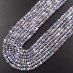 AAA Micro Faceted Labradorite Rondelle Beads 4mm Brilliant Rainbow Blue Flashes Fire Diamond Cut 15.5" Strand