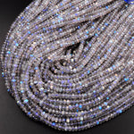 AAA Micro Faceted Labradorite Rondelle Beads 4mm Brilliant Rainbow Blue Flashes Fire Diamond Cut 15.5" Strand