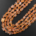 Organic Cut Raw Rough Matte Natural Golden Citrine Tube Rectangle Nugget Beads 15.5" Strand