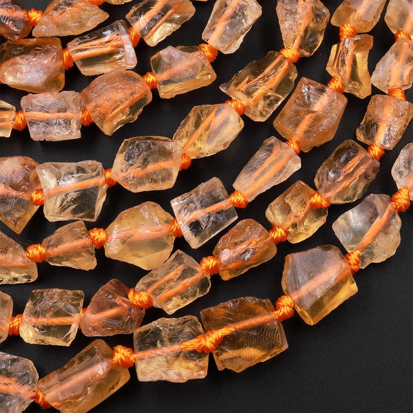 Organic Cut Raw Rough Matte Natural Golden Citrine Tube Rectangle Nugget Beads 15.5" Strand