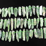 Side Drilled Raw Natural Green Kyanite Bead Freeform Irregular Gemstone Spike Points Rough Organic Crystal Shape 15.5" Strand