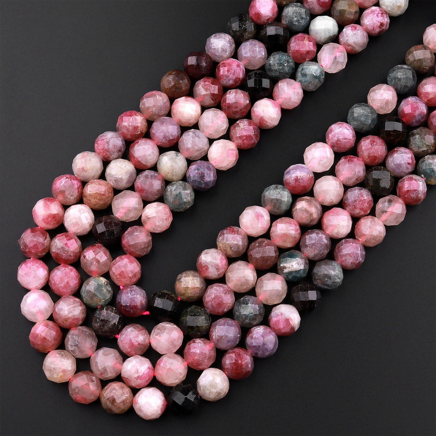 Faceted Natural Pink Tourmaline Round Beads 8mm Real Genuine Gemstone 15.5" Strand