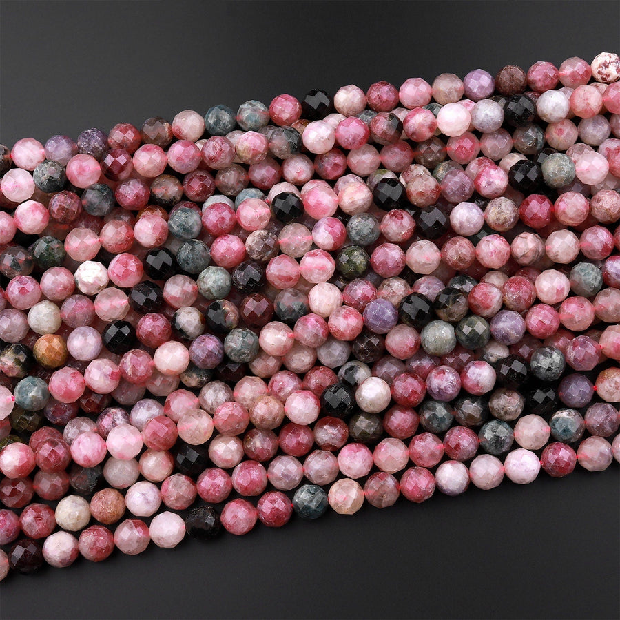 Faceted Natural Pink Tourmaline Round Beads 8mm Real Genuine Gemstone 15.5" Strand