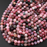 Faceted Natural Pink Tourmaline Round Beads 8mm Real Genuine Gemstone 15.5" Strand
