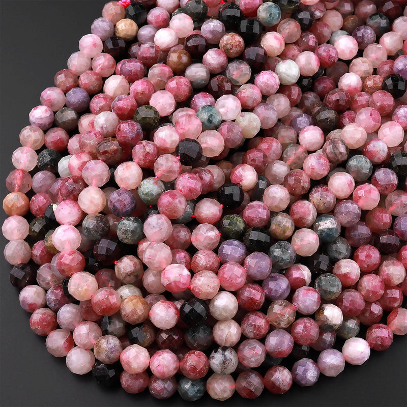 Faceted Natural Pink Tourmaline Round Beads 8mm Real Genuine Gemstone 15.5" Strand