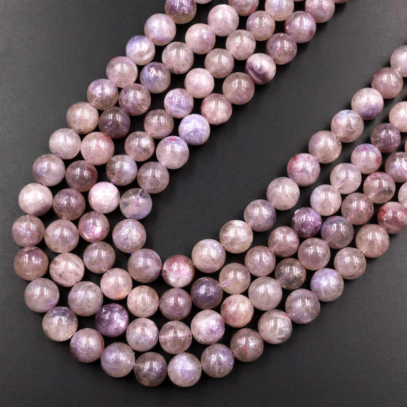 Natural Purple Tourmaline Lepidolite Round Beads 6mm 8mm 10mm Shimmering Mica Matrix 15.5" Strand