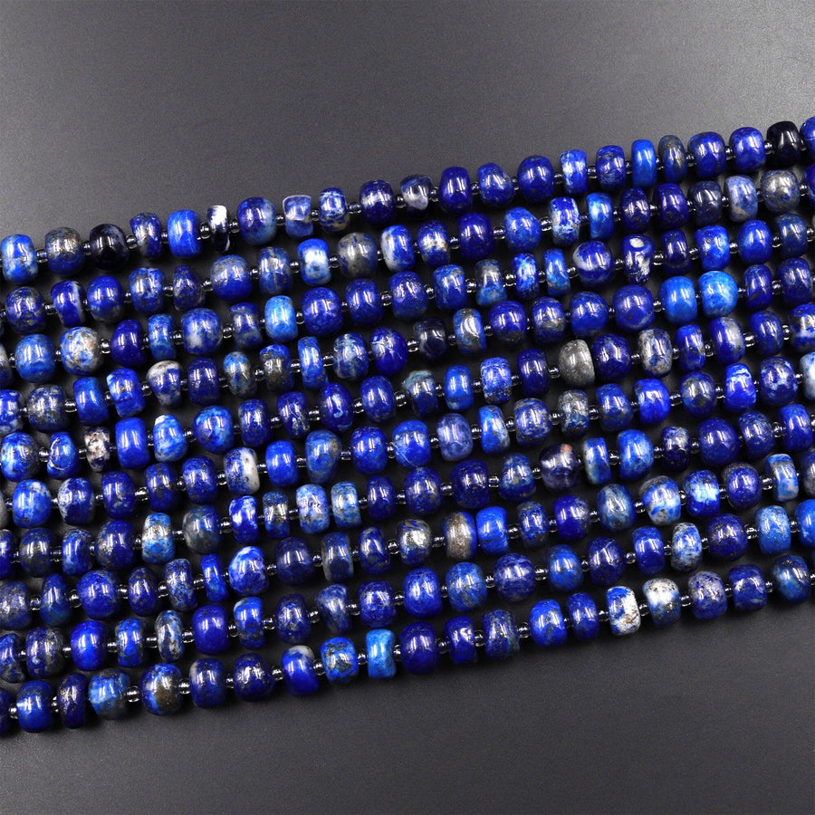 Natural Lapis 6mm 8mm Thick Rondelle Freeform Beads Stunning Genuine Blue Lapis Gemstone 15.5" Strand