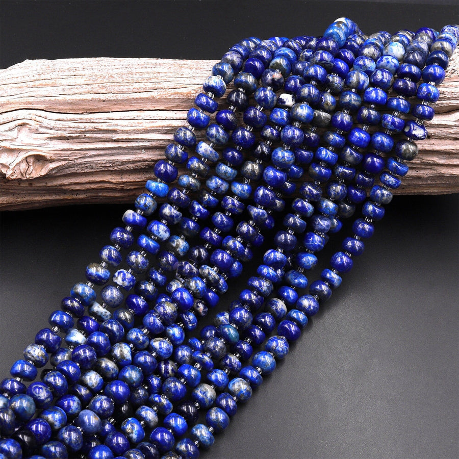 Natural Lapis 6mm 8mm Thick Rondelle Freeform Beads Stunning Genuine Blue Lapis Gemstone 15.5" Strand