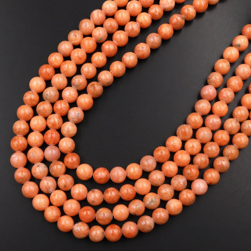 Natural Orange Calcite Beads 6mm 8mm 10mm Smooth Round 15.5" Strand