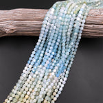 Faceted Natural Blue Green Aquamarine 6mm Rounded Beads Energy Prism Double Terminated Beryl Point 15.5" Strand