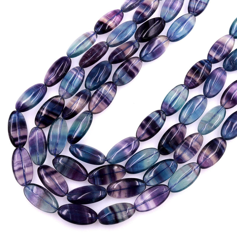 AAA Natural Green Purple Fluorite Long Oval Beads 20x10mm 15.5" Strand