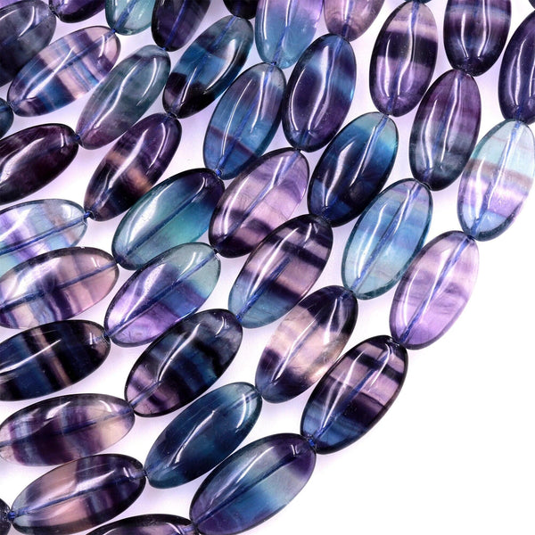 AAA Natural Green Purple Fluorite Long Oval Beads 20x10mm 15.5" Strand