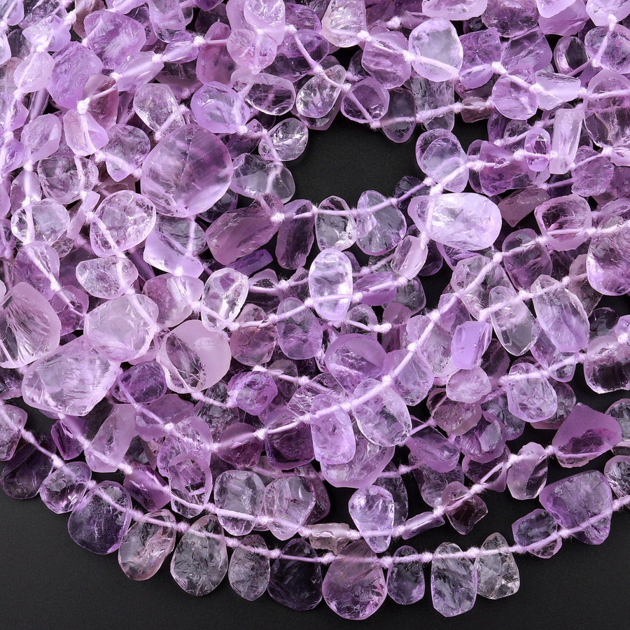 Natural Amethyst Beads Freeform Top Side Drilled Teardrop Druzy Crystal Gemstone 15.5" Strand