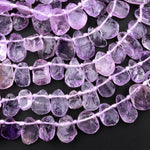 Natural Amethyst Beads Freeform Top Side Drilled Teardrop Druzy Crystal Gemstone 15.5" Strand