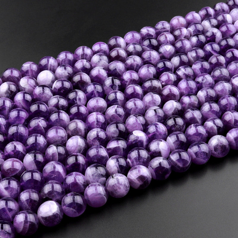 Natural Cape Amethyst Beads 6mm 8mm 10mm 12mm Round Beads White Stripes 15.5" Strand