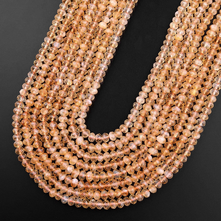 Faceted Natural Golden Yellow Citrine Faceted Rondelle Beads 6mm 8mm 15.5" Strand