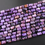Natural Charoite Tube Beads Purple Russian W/ Orange Garnet Matrix Gemstone 15.5" Strand