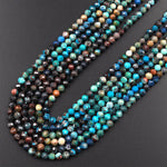 AAA Micro Faceted Natural Chrysocolla Azurite Round Beads 3mm Multicolor Blue Green Brown Gemstone 15.5" Strand