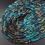 AAA Micro Faceted Natural Chrysocolla Azurite Round Beads 3mm Multicolor Blue Green Brown Gemstone 15.5" Strand