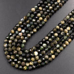 Natural Green Tourmaline Faceted 3mm 4mm Gemstone Round Beads 15.5" Strand