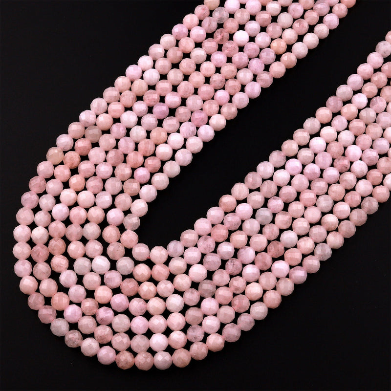 AAA Faceted Pink Morganite 6mm Round Beads Natural Aquamarine Beryl Gemstone 15.5" Strand