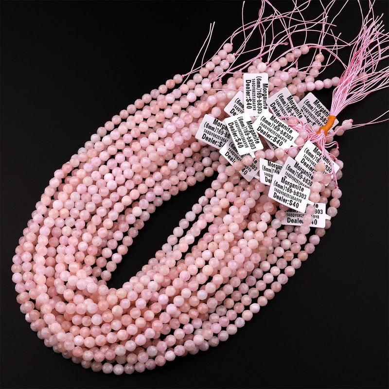 AAA Faceted Pink Morganite 6mm Round Beads Natural Aquamarine Beryl Gemstone 15.5" Strand