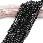 Natural Black Tourmaline Facetet 8mm Round Beads New Double Hearted Star Cut Gemstone 15.5" Strand