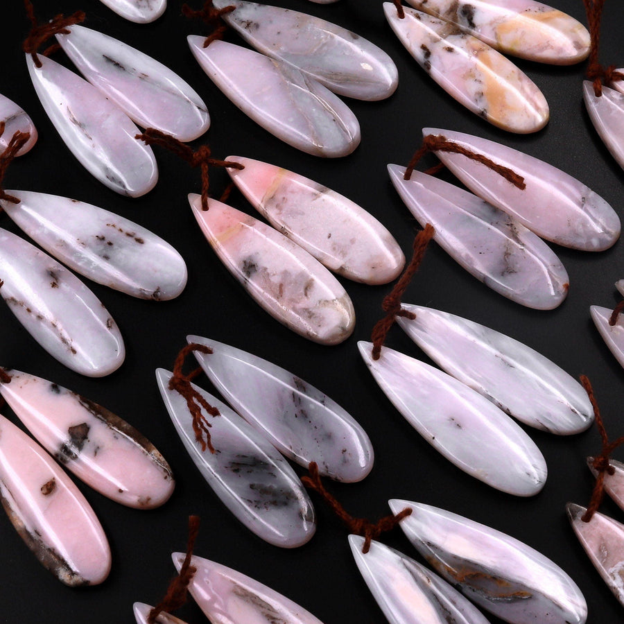 Natural Peruvian Pink Opal Earring Pair Teardrop Gemstone Cabochon Cab Pair Drilled Matched Earrings