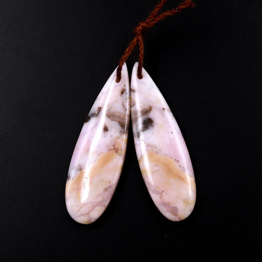 Natural Peruvian Pink Opal Earring Pair Teardrop Gemstone Cabochon Cab Pair Drilled Matched Earrings