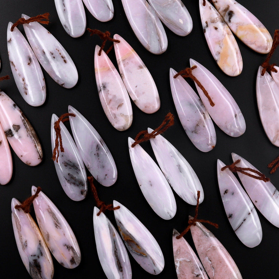 Natural Peruvian Pink Opal Earring Pair Teardrop Gemstone Cabochon Cab Pair Drilled Matched Earrings