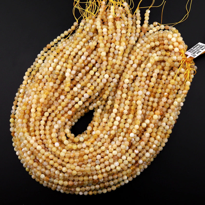 AA Faceted Natural African Yellow Opal 5mm 6mm Round Beads 15.5" Strand
