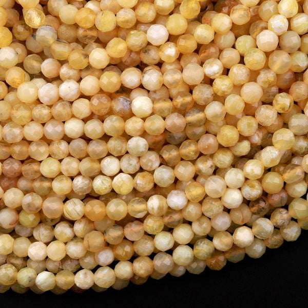 AA Faceted Natural African Yellow Opal 5mm 6mm Round Beads 15.5" Strand