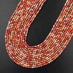 Micro Faceted Natural Golden Orange Red Fossil Coral  2mm 3mm 4mm Round Beads Laser Diamond Cut Gemstone 15.5" Strand