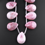 Large Natural Madagascar Rose Quartz Teardrop Pendant Beads Top Side Drilled Focal Pear Gemstone 16" Strand