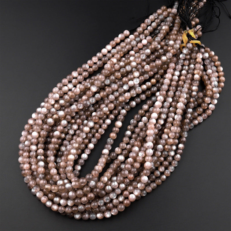 Natural Smoky Gray Sunstone 4mm 6mm 8mm 10mm Round Beads 15.5" Strand