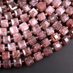 Natural Strawberry Quartz Faceted 8mm Dice Cube Square Beads 15.5" Strand