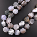 Rare Natural Phantom Agate Beads Large Faceted Cube Square Earthy Gray Crystal Druzy Gemstone 15.5" Strand