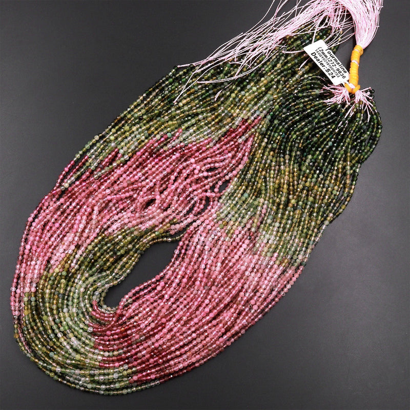 AAA Natural Multicolor Pink Green Tourmaline Micro Faceted 2mm Round Gemstone Beads 15.5" Strand