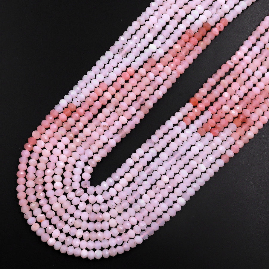 AAA Micro Faceted Natural Peruvian Pink Opal 3mm 4mm Rondelle Beads Gemstone 15.5" Strand