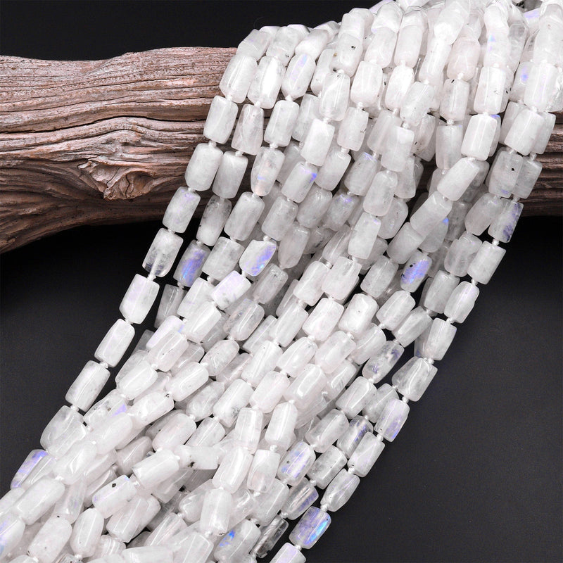 Natural Rainbow Moonstone Tube Beads 15.5" Strand