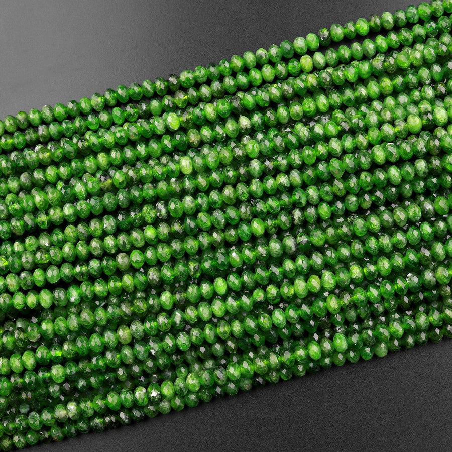 Natural Green Chrome Diopside Beads Faceted 4mm Rondelle Gemstone 15.5" Strand